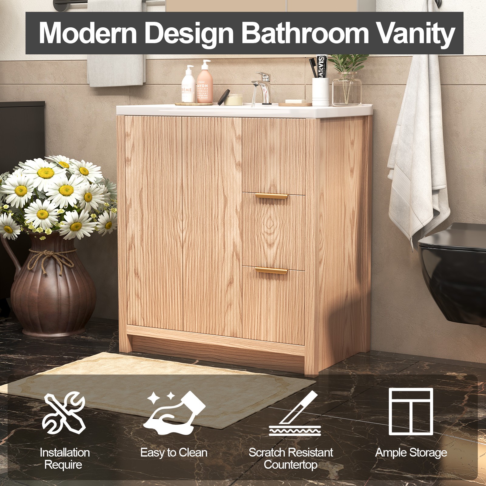 31″ Bathroom Vanity with Sink Bathroom Cabinet with Shelf Storage and Drawer