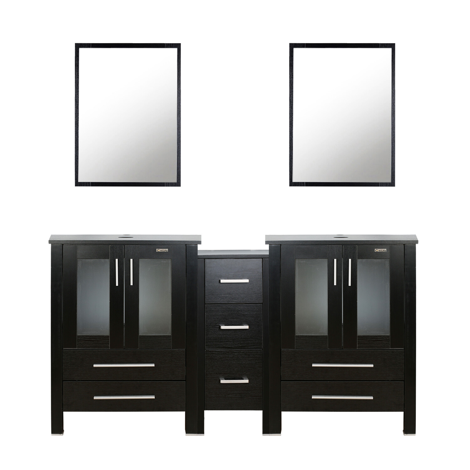 60″ Bathroom Black Vanity W/Small Double Cabinet Drawer Mirror Combo Modern Home