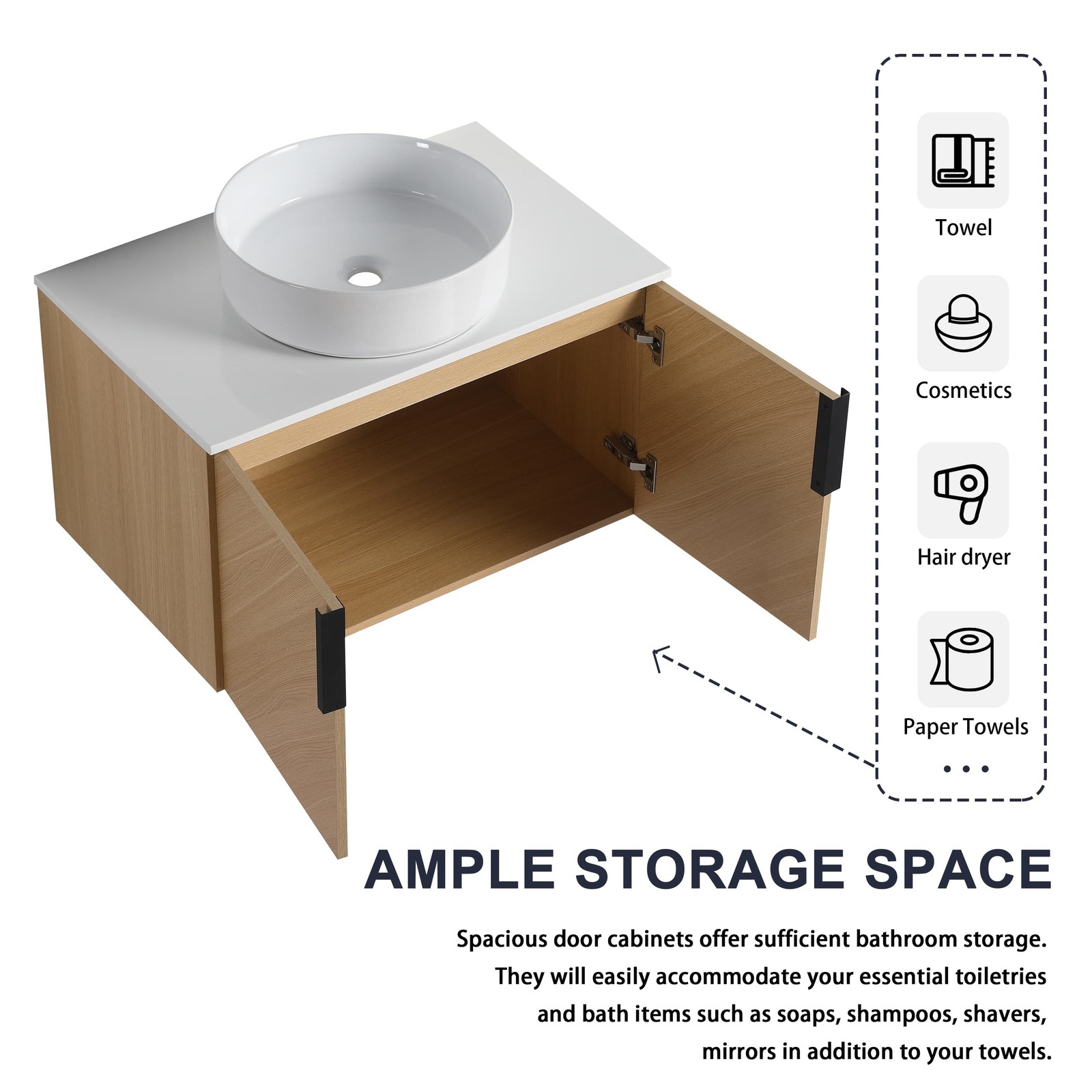 Bathroom Vanity w/Ceramic Sink, Wall-Mounted Storage Cabinet w/Soft Close Door