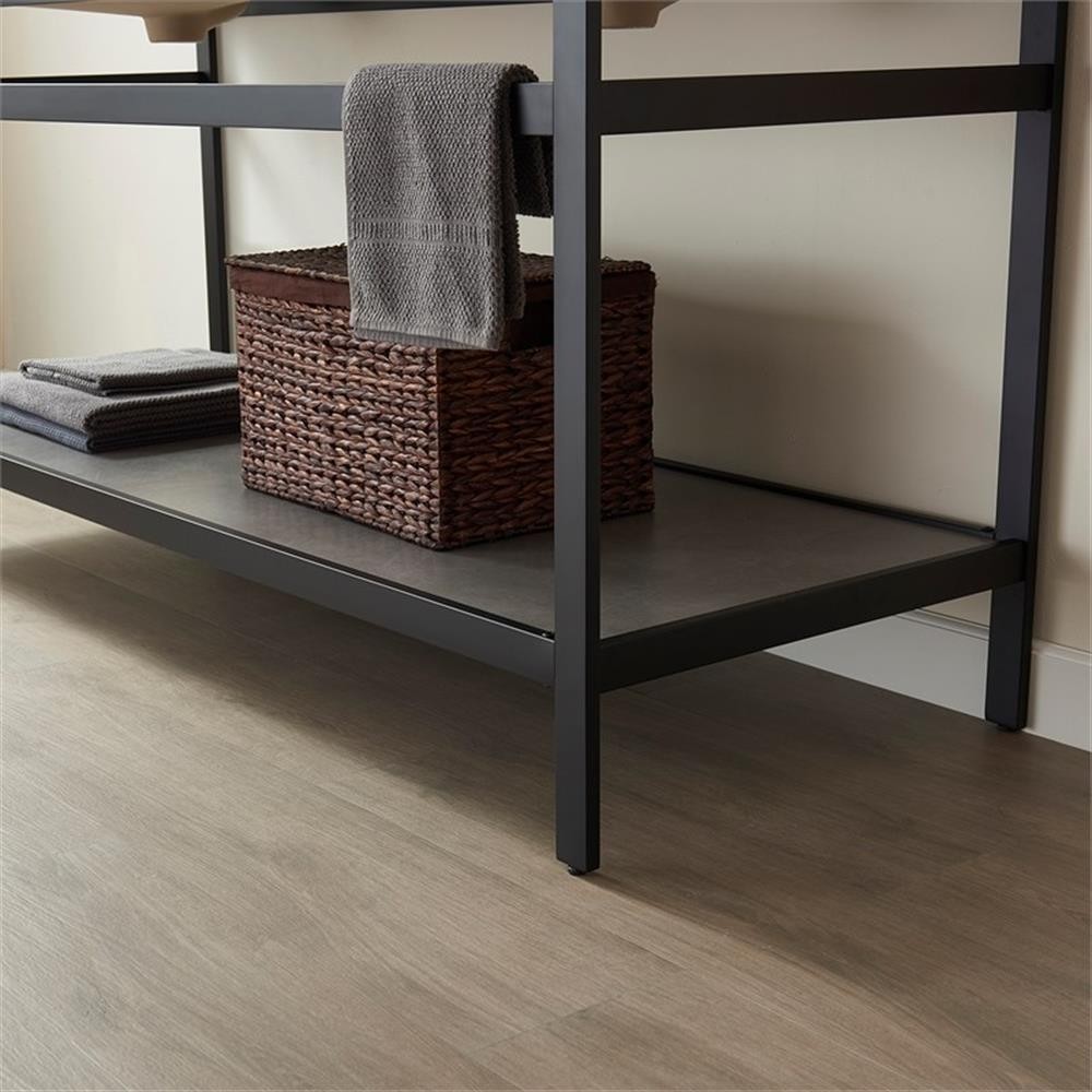 Pemberly Row Double Sink Bathroom Vanity – Matte Black Frame Gray Top