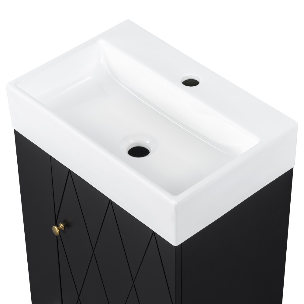 20 Inch Bathroom Vanity with Ceramic Sink, Diamond Pattern Door Design