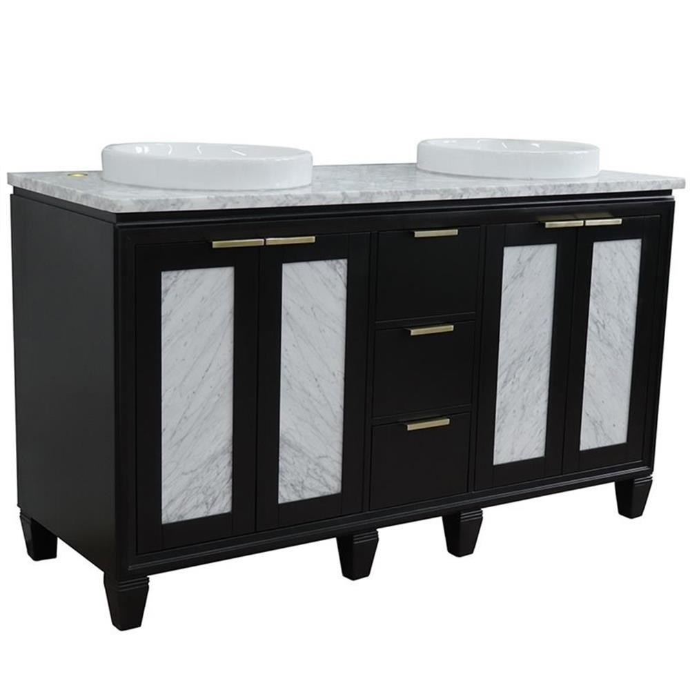 Trento 61″ Double Round Sink Solid Wood Vanity in Blue/White Carrara
