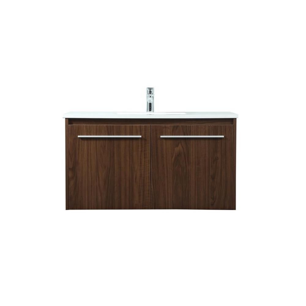 Elegant Decor Penn 36″ Aluminum Alloy MDF Single Bathroom Vanity in Walnut