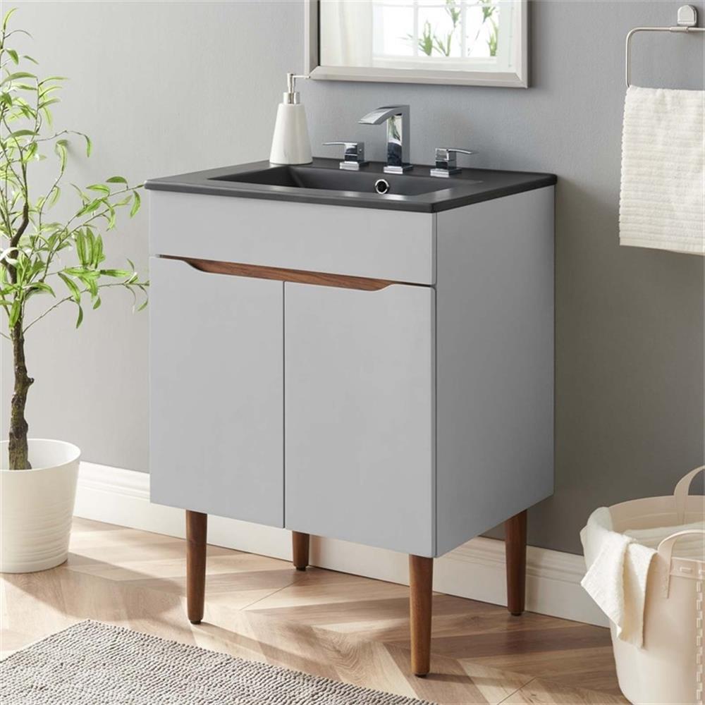 Modway Harvest 24″ Modern Wood/Ceramic Bathroom Vanity in Gray