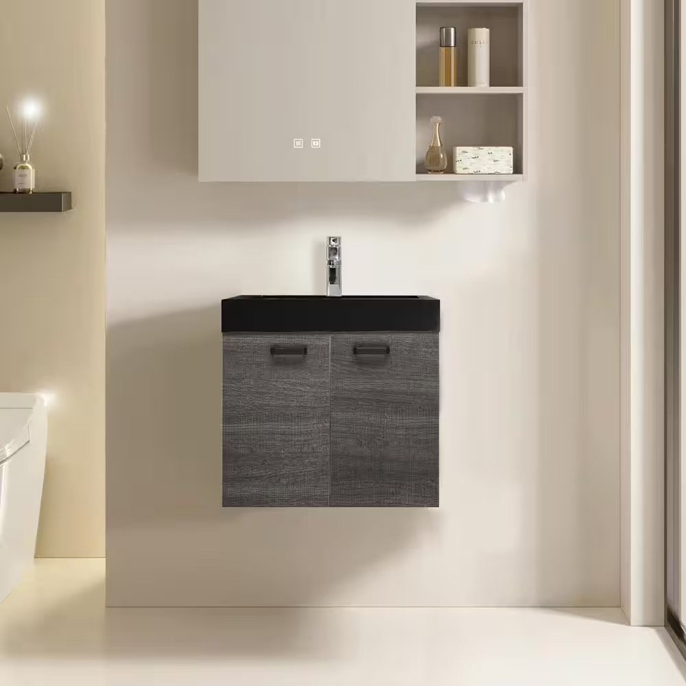 24 In. Drop-In Bathroom Sink in Matte Black Quartz Vanity Top
