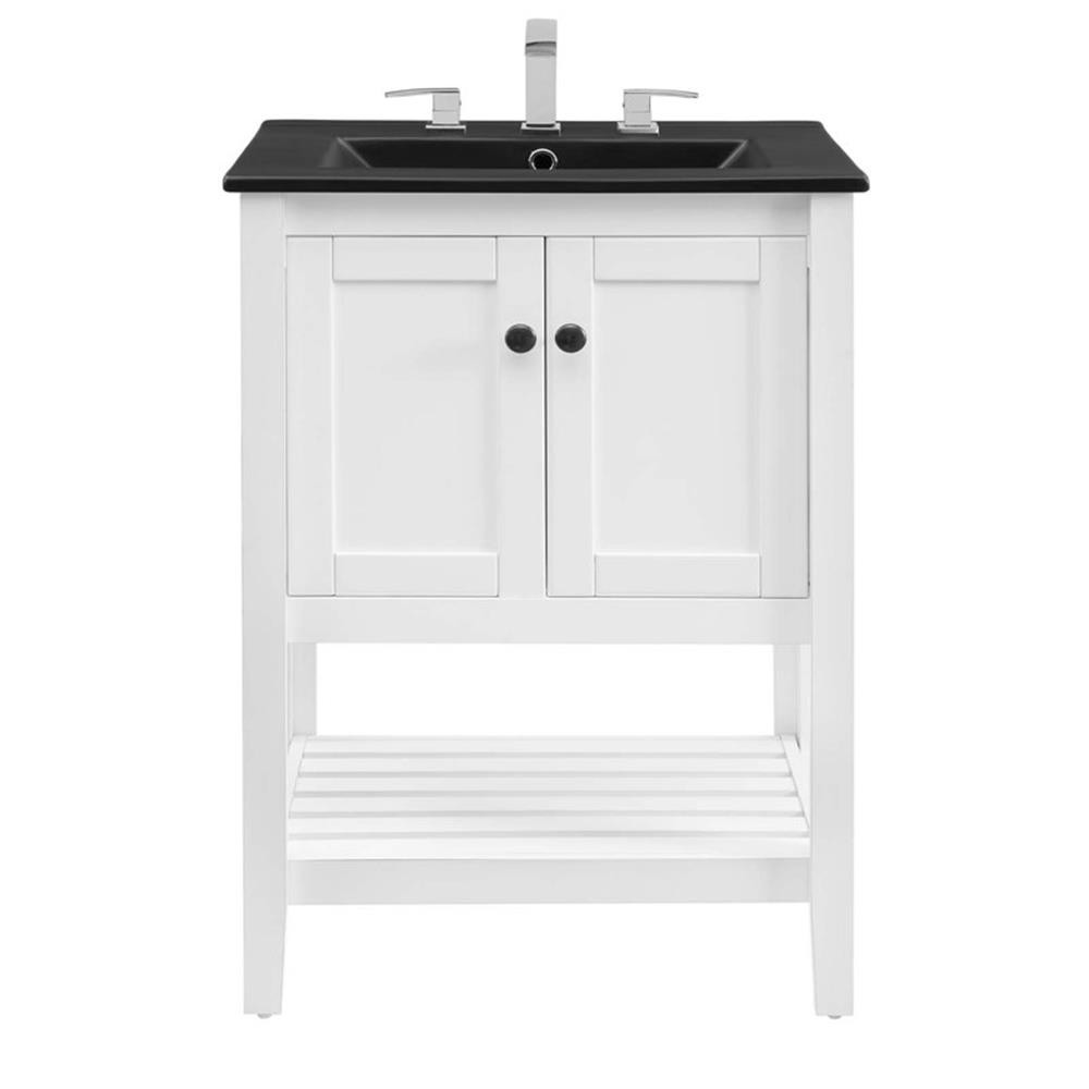 Pemberly Row 24″ Modern Wood/Ceramic Bathroom Vanity in White/Black