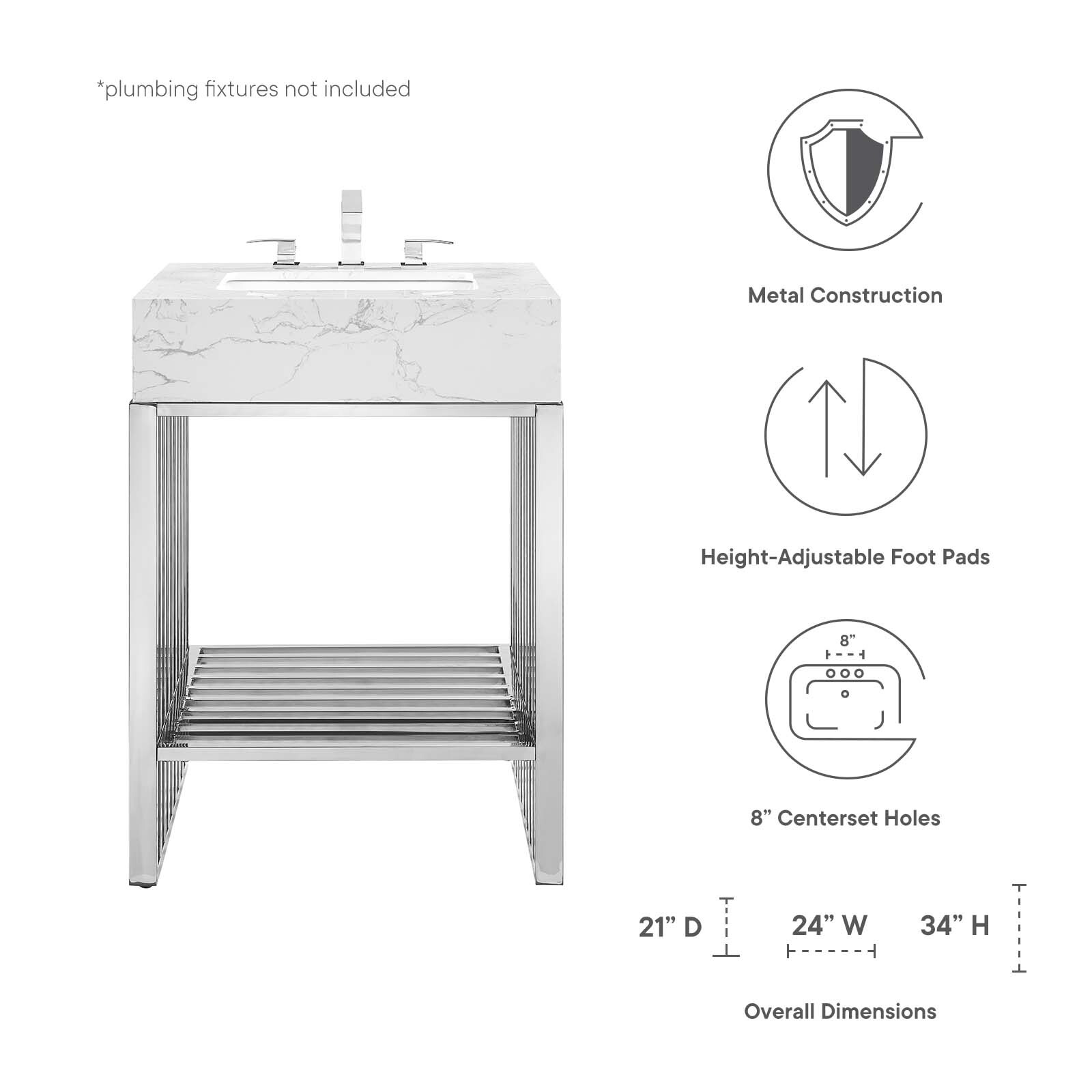 Modway Gridiron 24″ Bathroom Vanity in White Silver