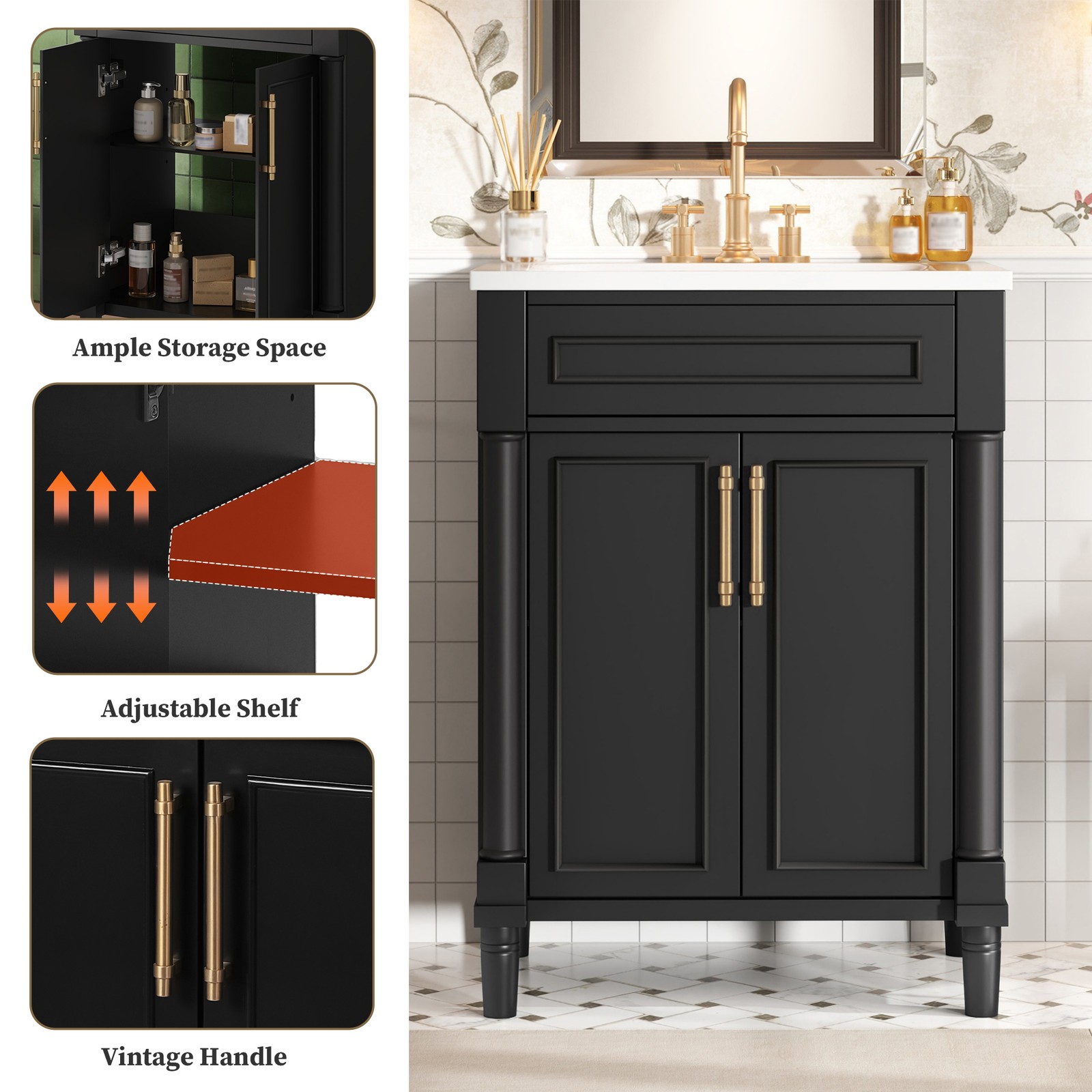 Minimalist 24in Bathroom Vanity with Half-Moon Sink & Storage