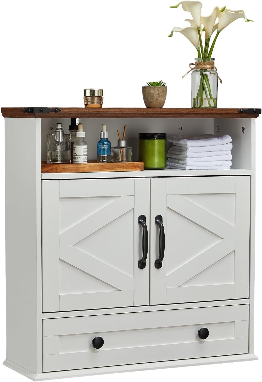25x9x24Inch Bathroom Wall Cabinet w/Barn Doors & Drawers,Shelve,Storage Cabinet