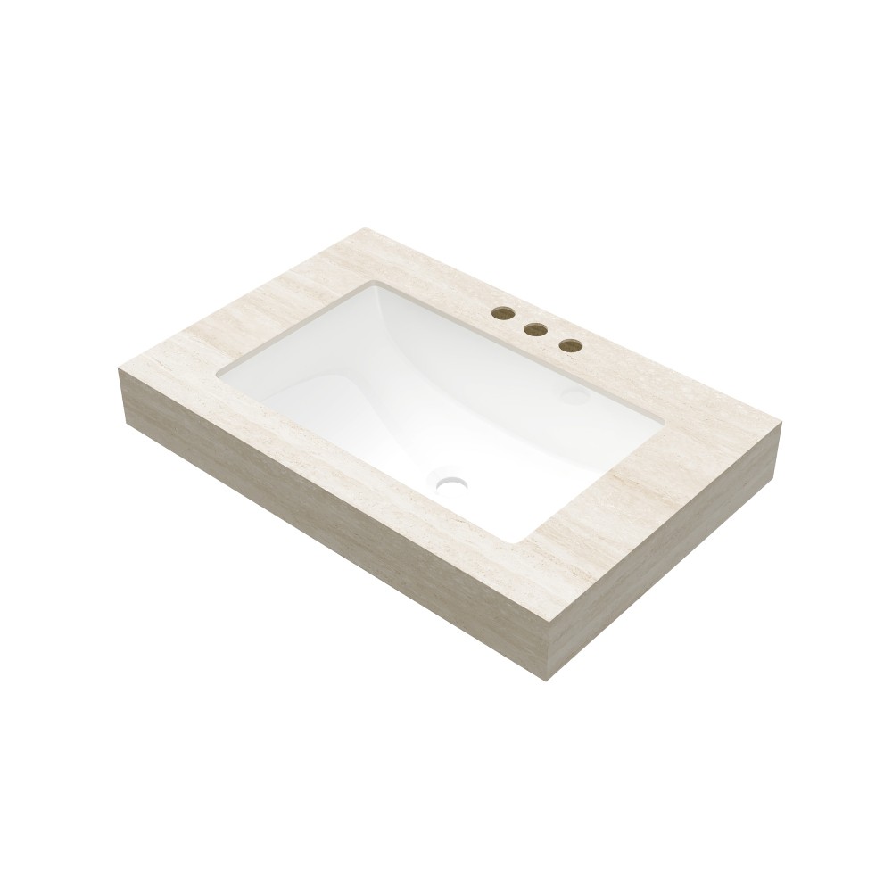 Sintered Stone Vanity Top w/ Undermount Ceramic Sink, 3 Faucet Holes, Beige