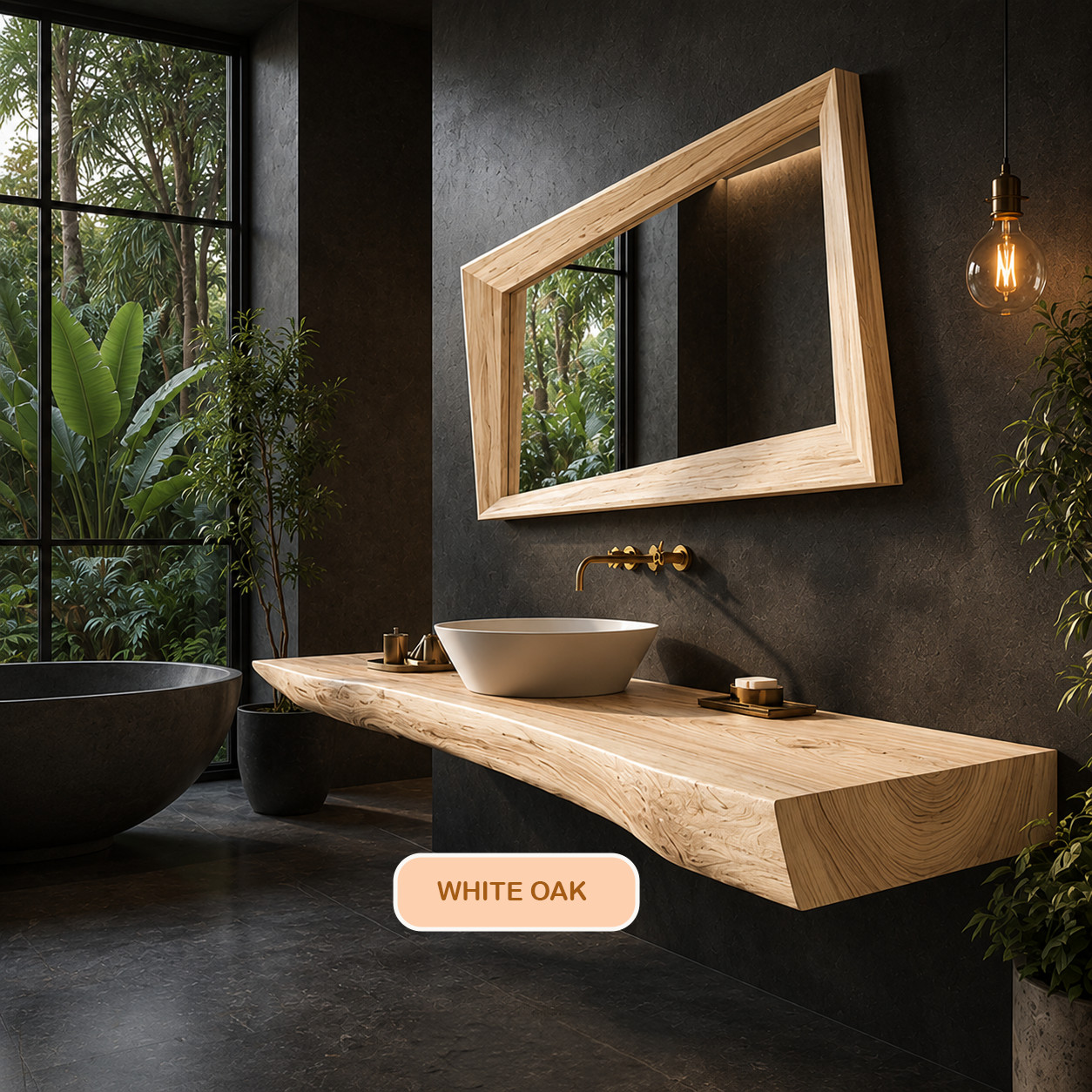 Live Edge Wall-Mounted Bathroom Vanity Countertop Solid Genuine Wood Slab