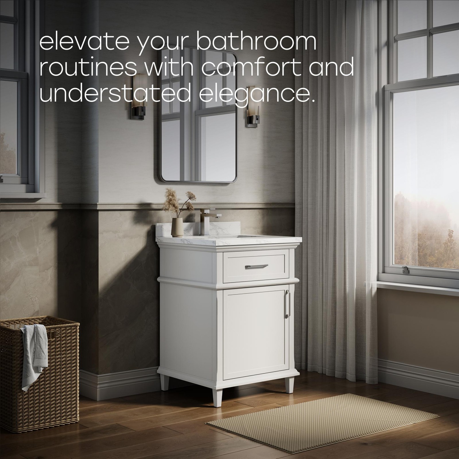 HOROW 24 Inch Bathroom Vanity with Sink, Free Standing Single Basin Vanity Set