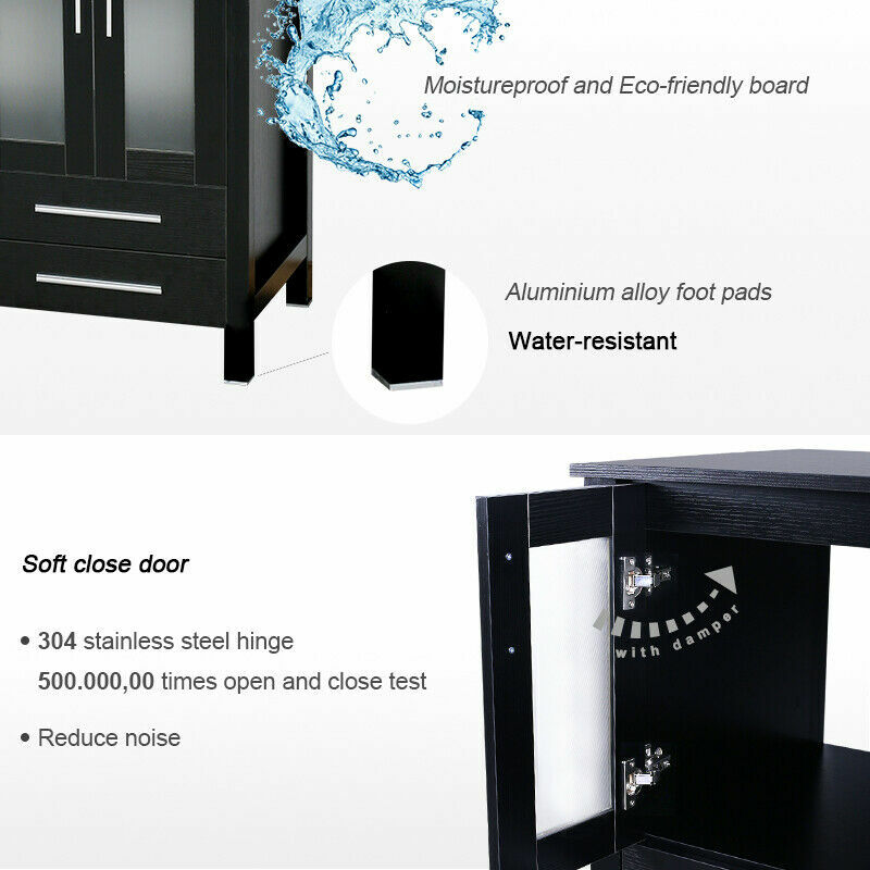 72″ Bathroom Vanity Set W/ Vessel Sink Set Cabinet Faucet Black Combo No Mirror