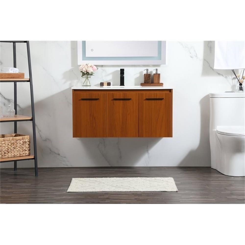 Elegant Decor Penn 40″ Aluminum Alloy MDF Single Bathroom Vanity in Teak