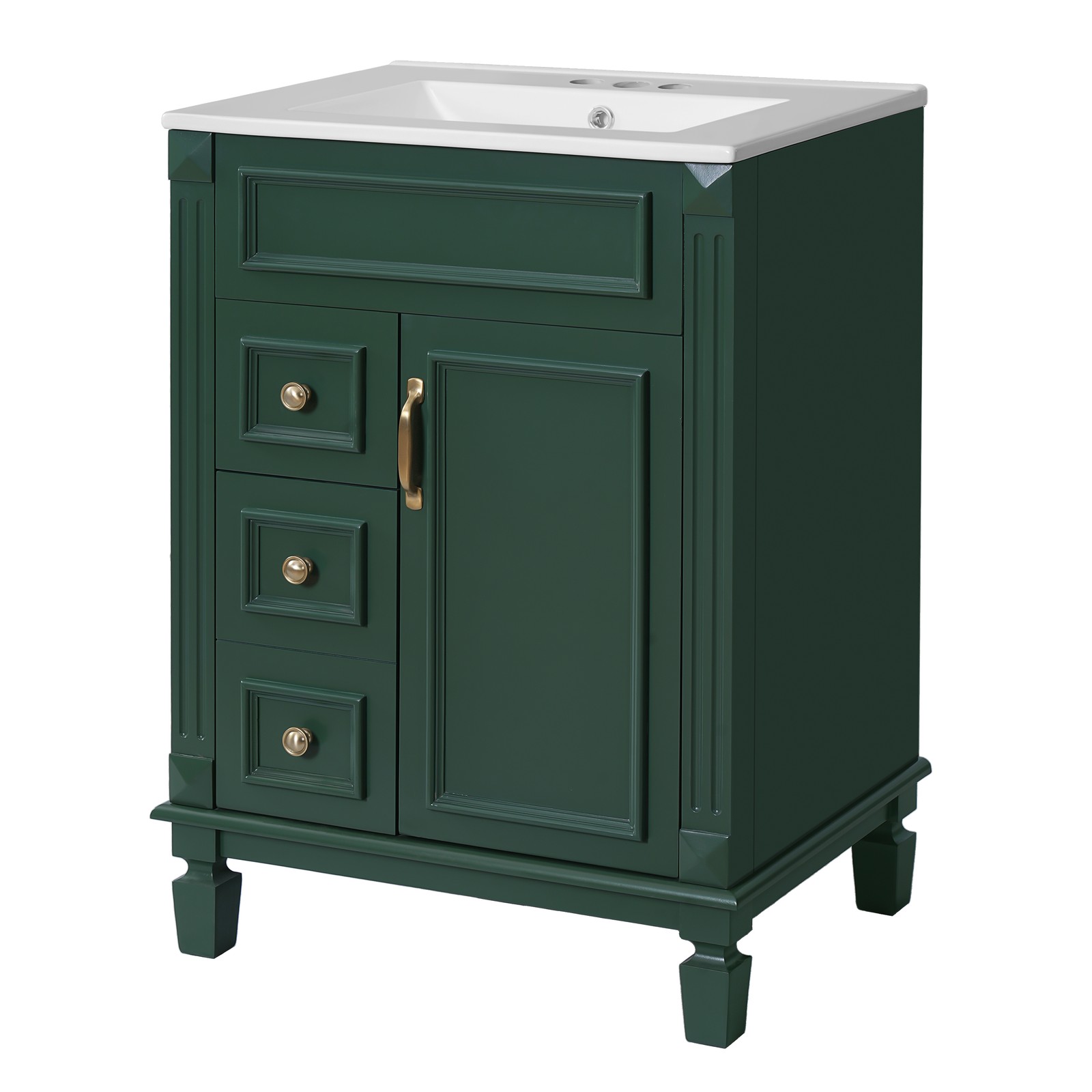 24″ Bathroom Vanity with Ceramic Sink, 2 Drawers, Adjustable Shelf