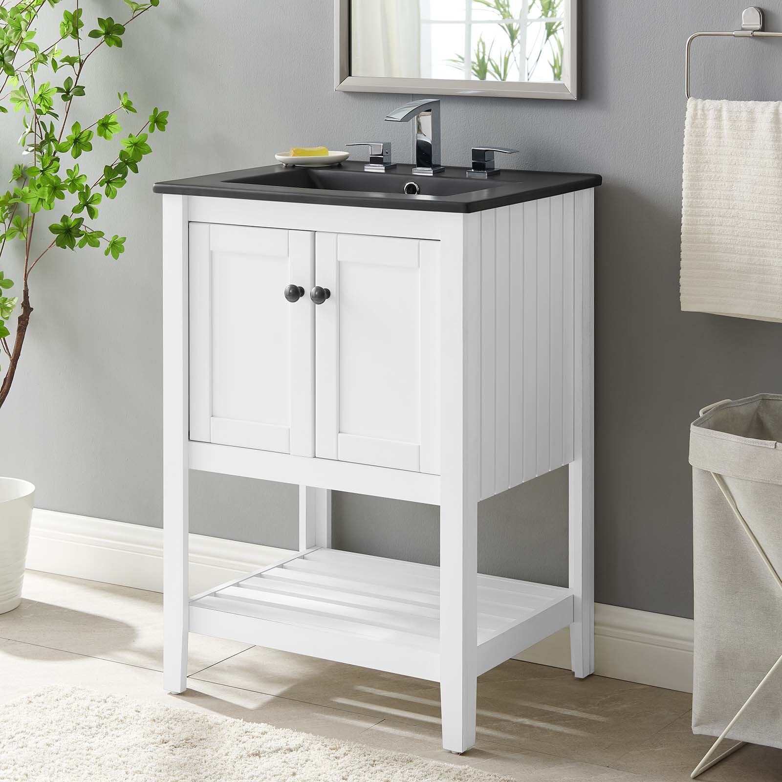 Modway Prestige 24″ Bathroom Vanity With Sink In White Black