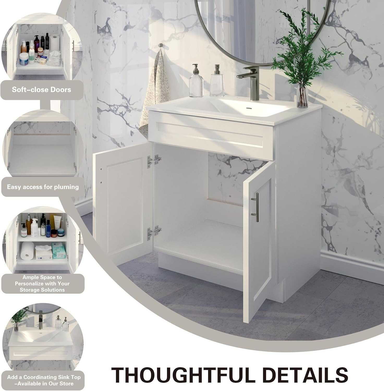 Bathroom Vanity Sink Base Ready-To-Assemble Bathroom Cabinet 24″/30’/36″ Width (
