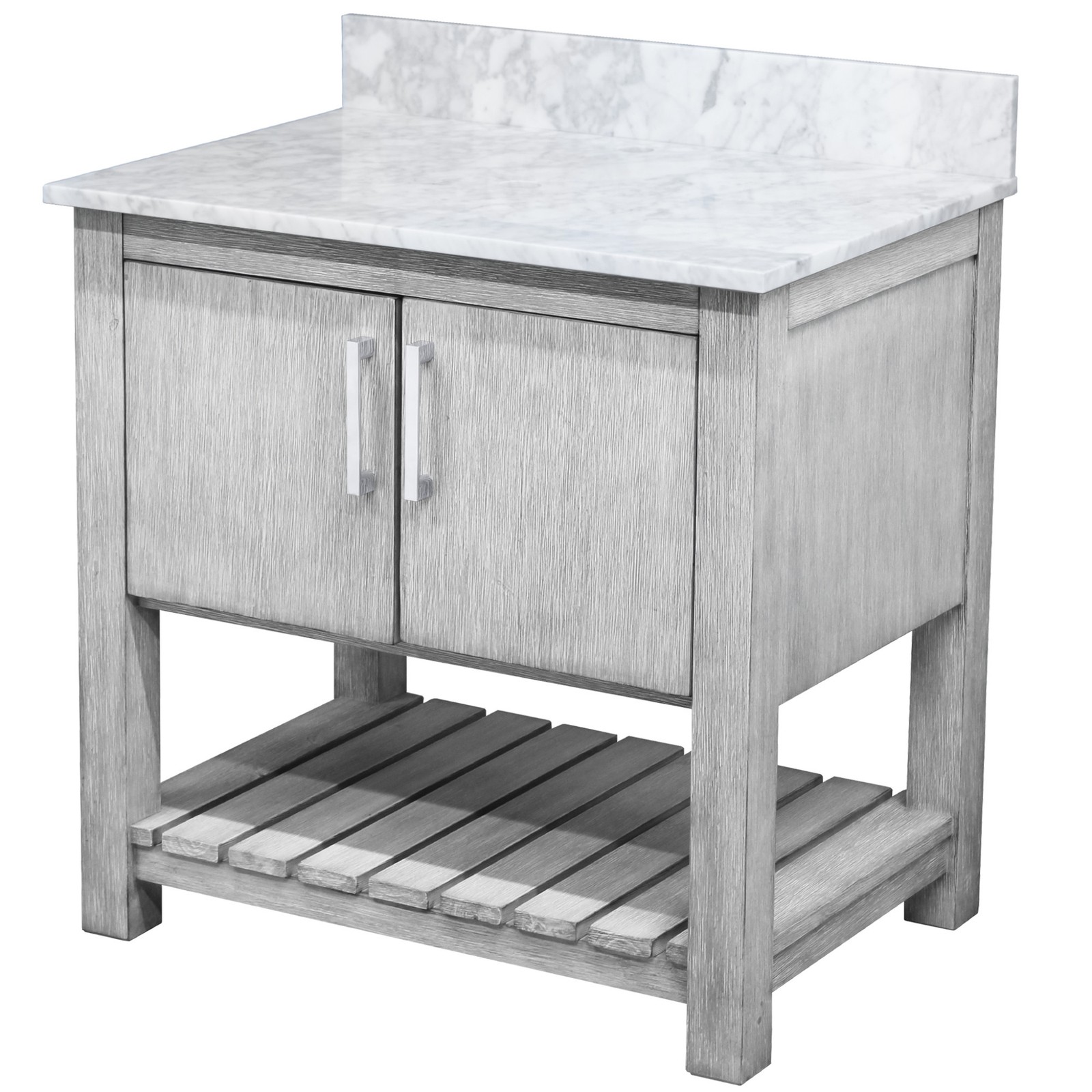 Miseno MV-30SG-NOBV-CAR 30″ – Stonewash Grey / Carrara White Top / Chrome