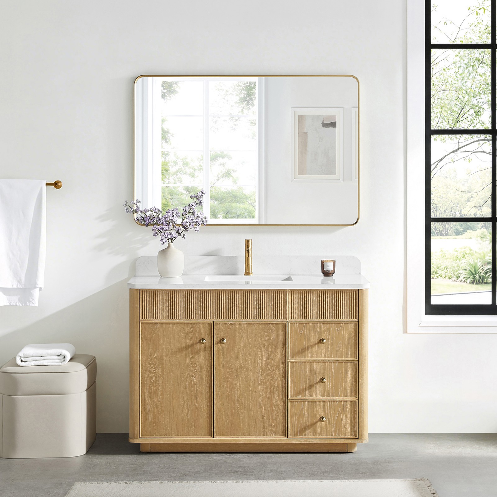 Zogno 48″ Solid Wood Single Bath Vanity in Washed Ash Gray with White Stone Top