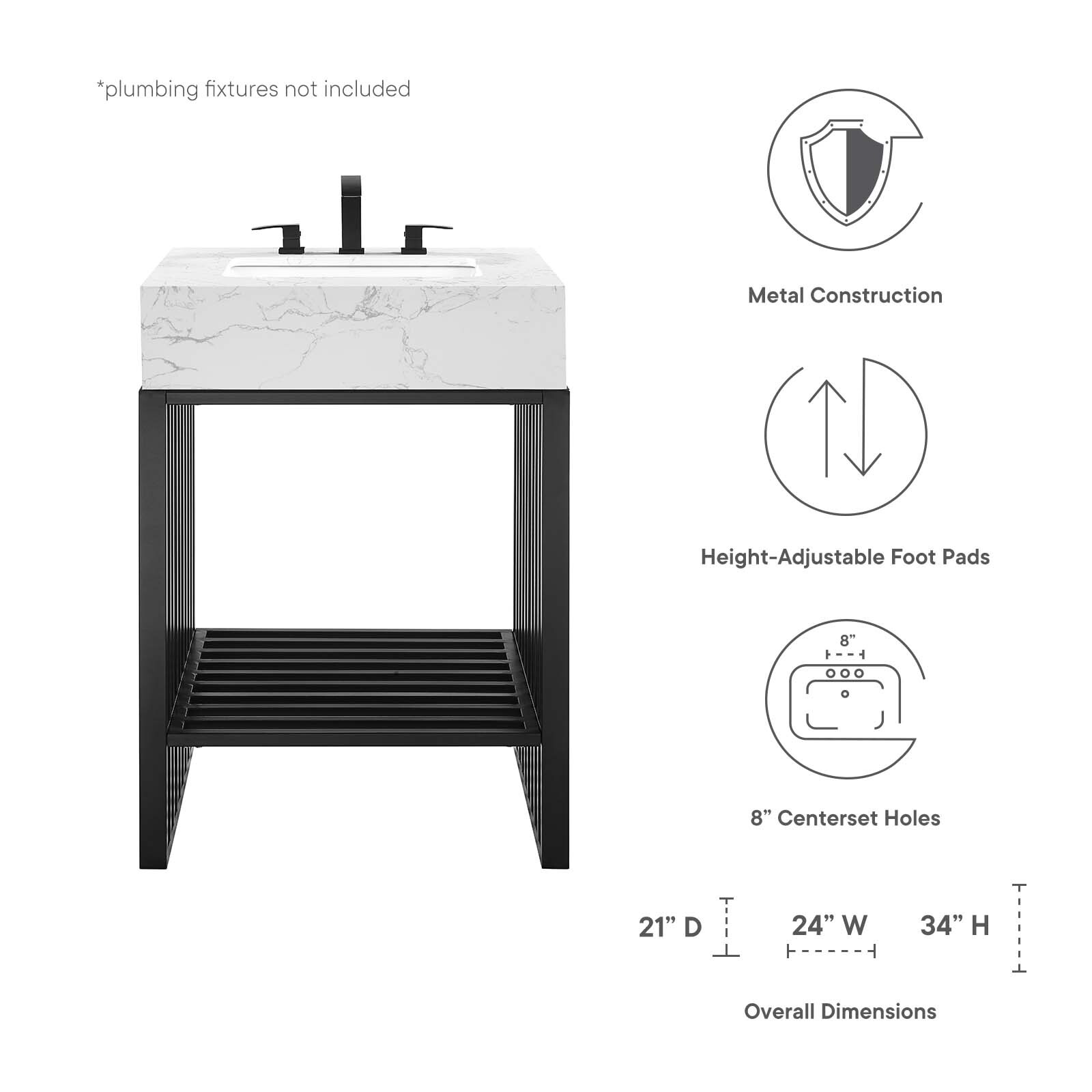 Modway Gridiron 24″ Bathroom Vanity in White Black