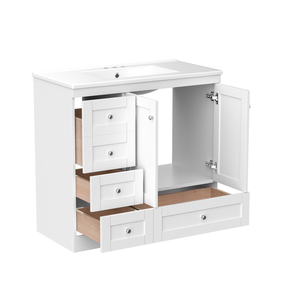 36″ Bathroom Vanity w/Sink,4 Drawers,Freestanding Vanity Storage Cabinet,2 Doors