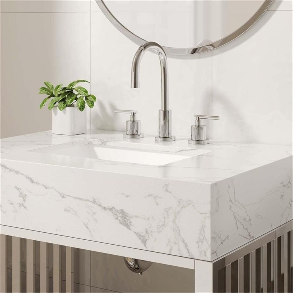 Pemberly Row 30″ Stainless Steel Bathroom Vanity in White/Silver