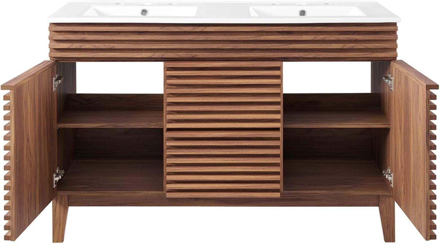 48″ Walnut & White Double Sink Bathroom Vanity Cabinet – Stylish & Functional