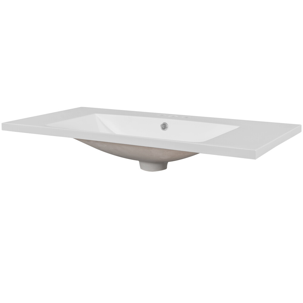 36″ Single Bathroom Vanity Top with White Basin, 3-Faucet Holes, Ceramic, White