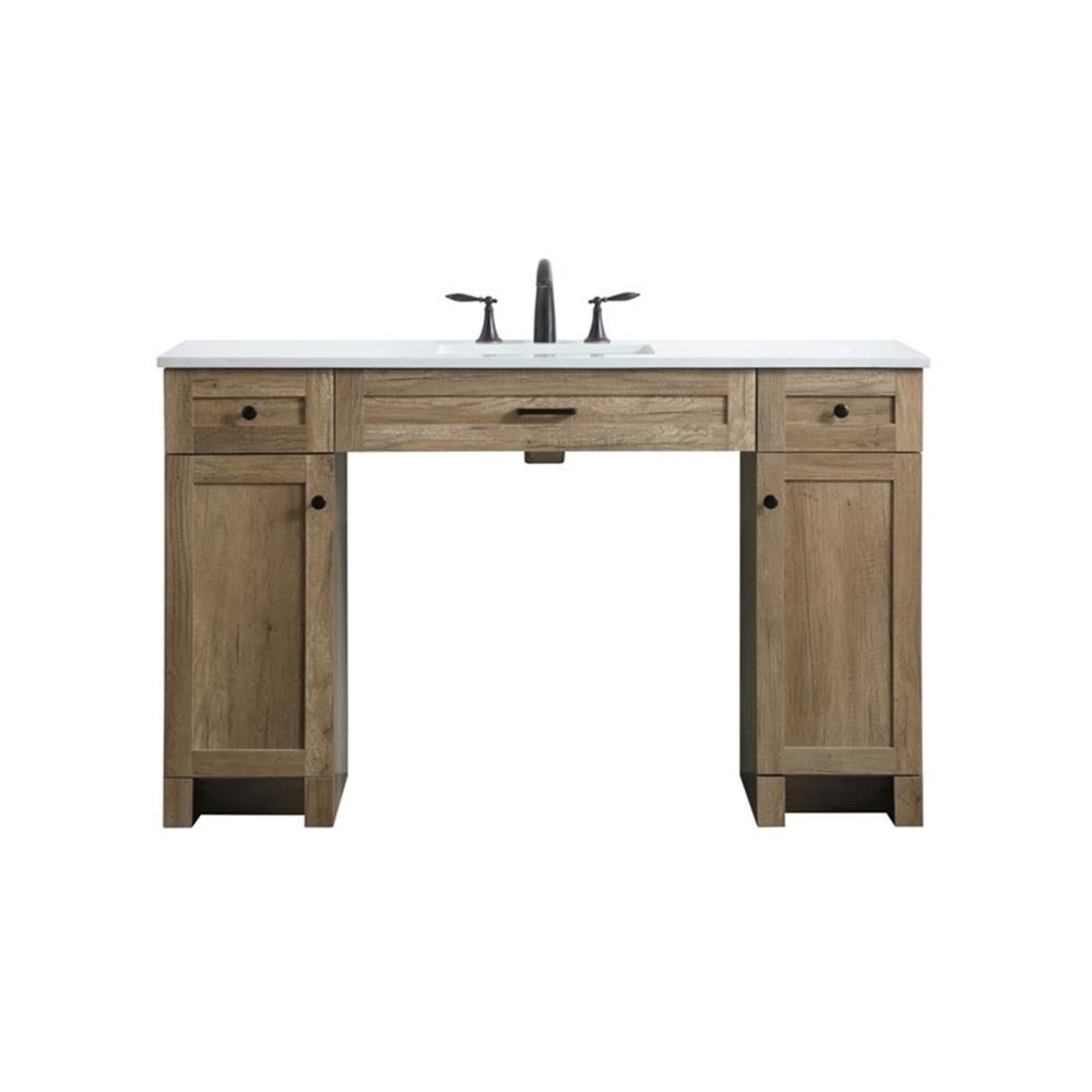 Pemberly Row Transitional 54″ Solid Wood Bathroom Vanity in Natural Oak
