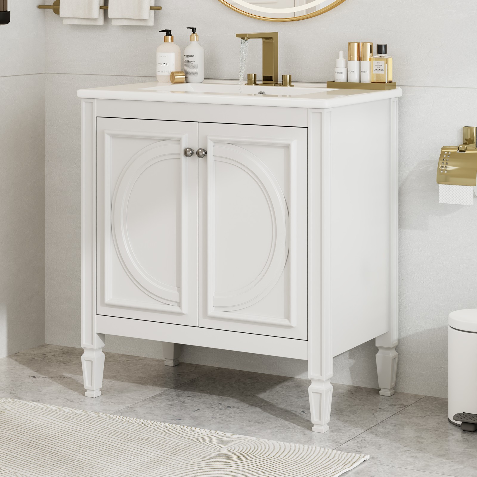 30″ Bathroom Vanity with Sink, Two Doors & Drawer, White
