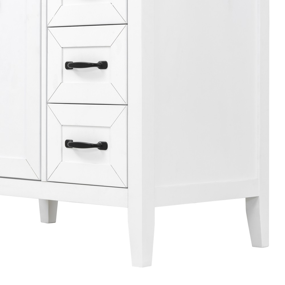 30″ White Bathroom Vanity with Ceramic Sink Freestanding Vanity with Black Metal