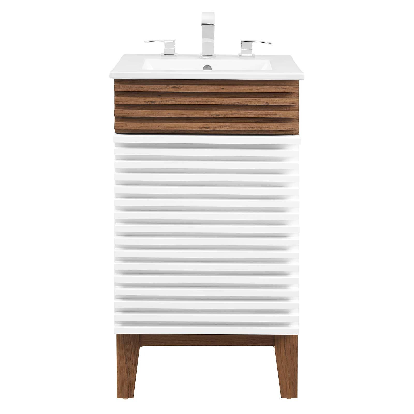 Modway Render 18″ Bathroom Vanity With Sink in White Walnut White