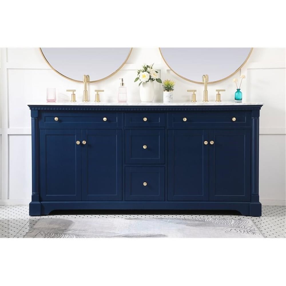 Elegant Decor Clarence 72″ Solid Wood and Metal Double Bathroom Vanity in Blue