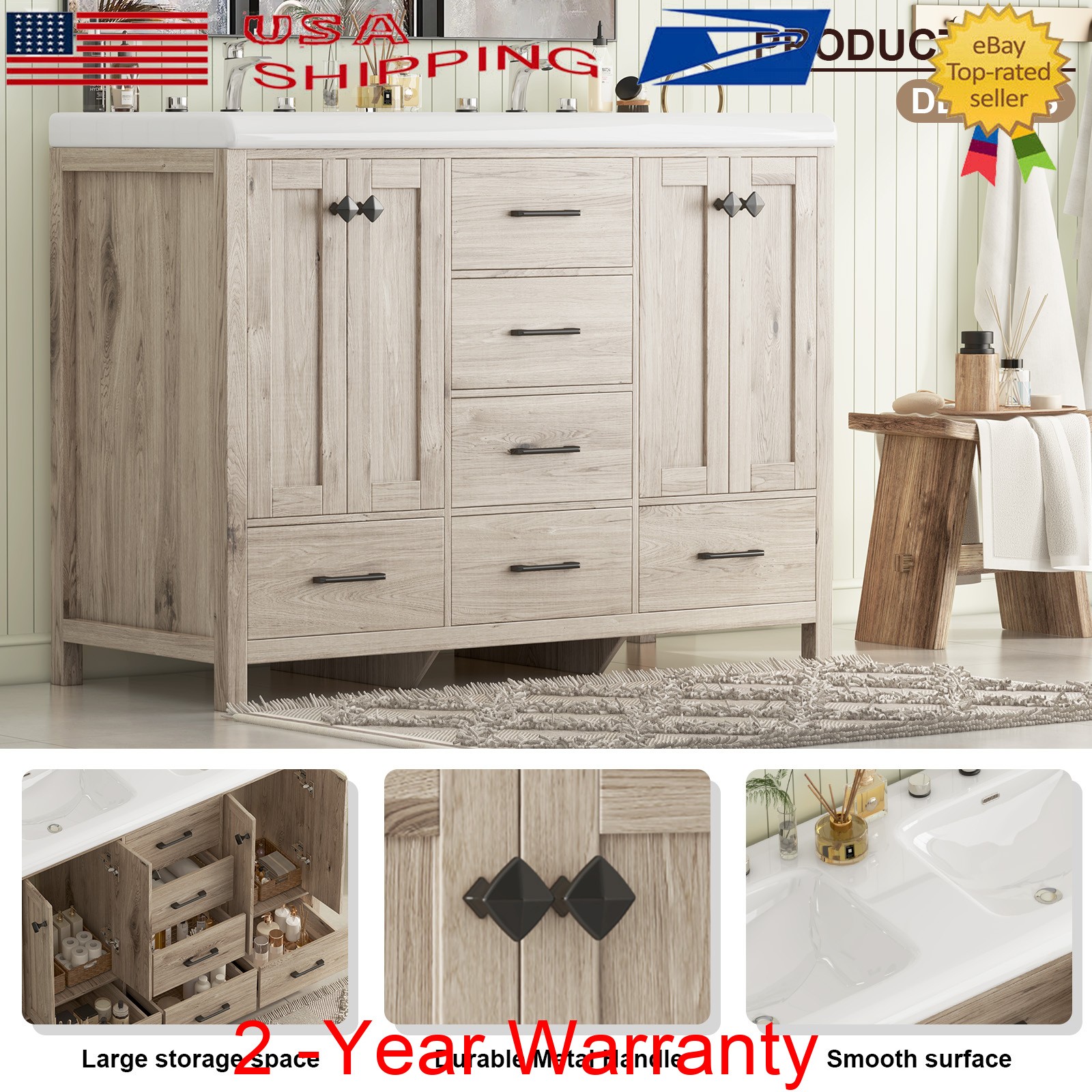 47.3″ Bathroom Vanity With Double Sink Stoarge Drawers Cabinets No Mirror Faucet
