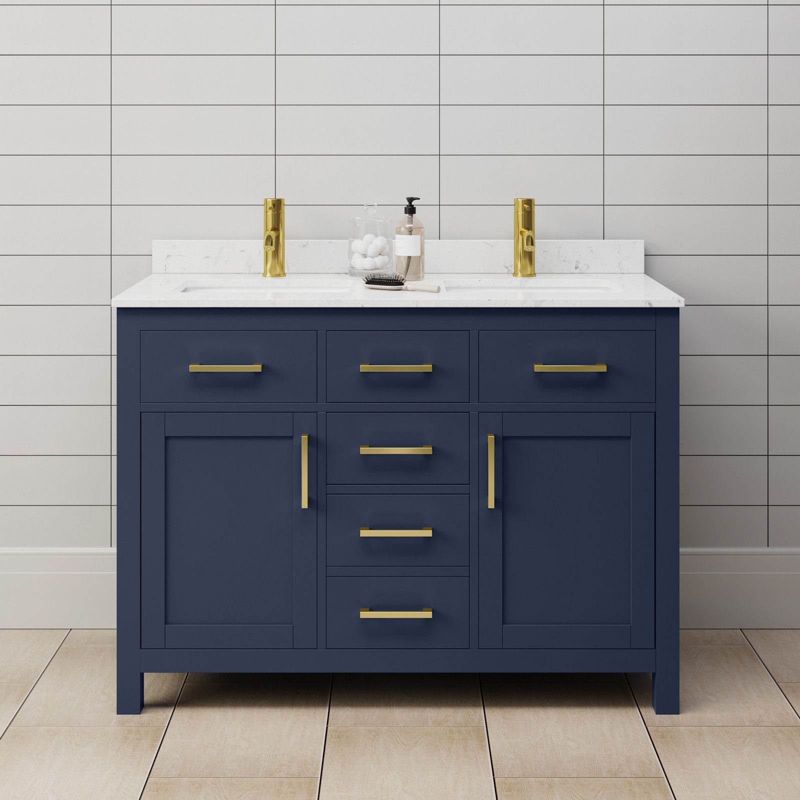 Wyndham Collection WCG242448D-UNSMXX Beckett 48″ – Dark Blue / Carrara Cultured
