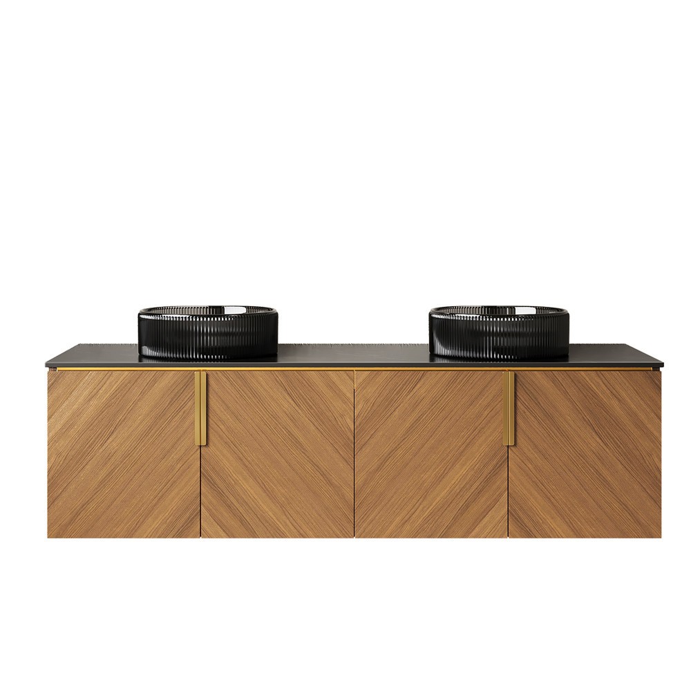 60″ Wall Mounted Bathroom Vanity w/Double Sink, Floating Vanity Cabinet, 4 Doors