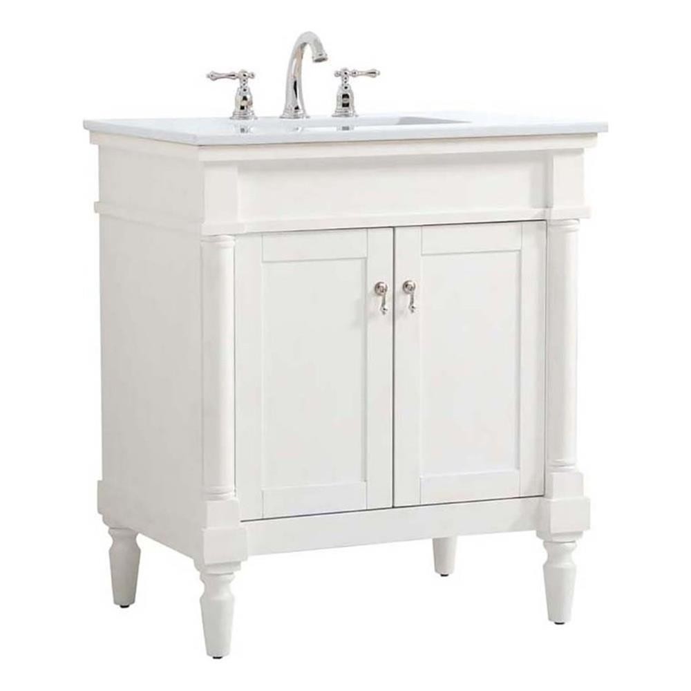 Elegant Decor Lexington 30″ Wood Bathroom Vanity in Antique White/Brushed Nickel