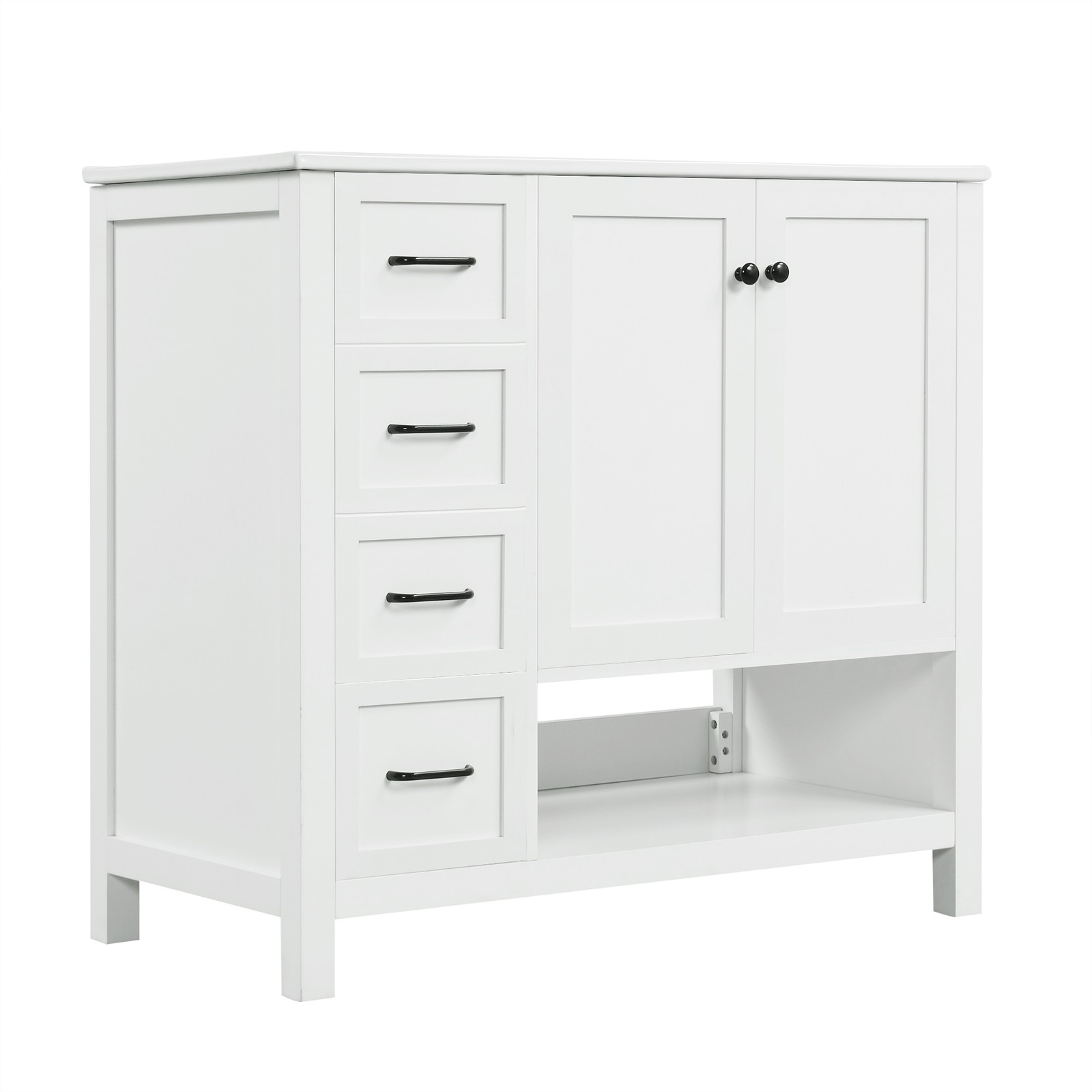 36″ Bathroom Vanity with Ceramic Sink, Modern Storage Cabinet w/Doors & Drawers