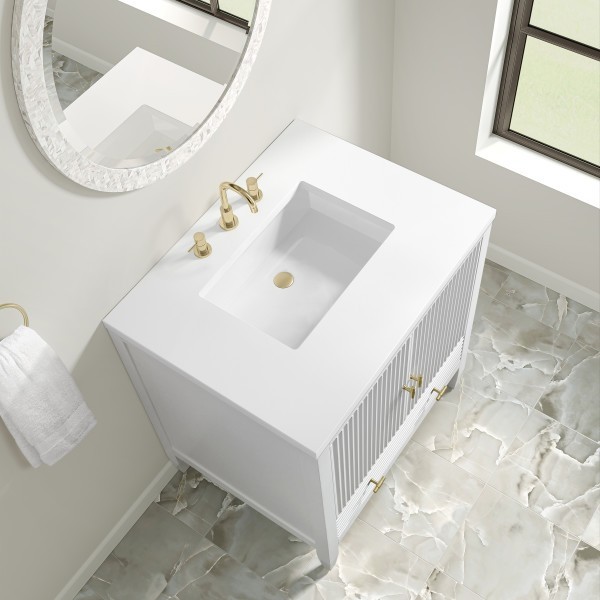 30″ James Martin Myrrin 485-V30-BW-3WZ Vanity Cabinet White Zeus Silestone Top