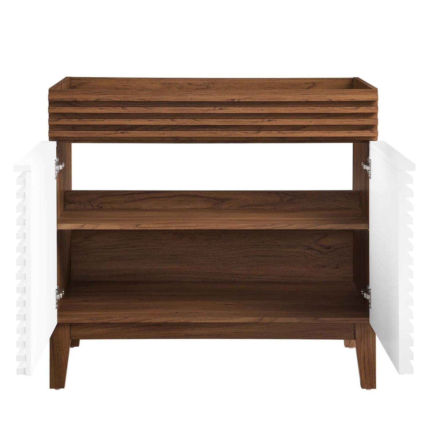 Modway Render 35″ MDF and Particleboard Bathroom Vanity Cabinet in White/Walnut