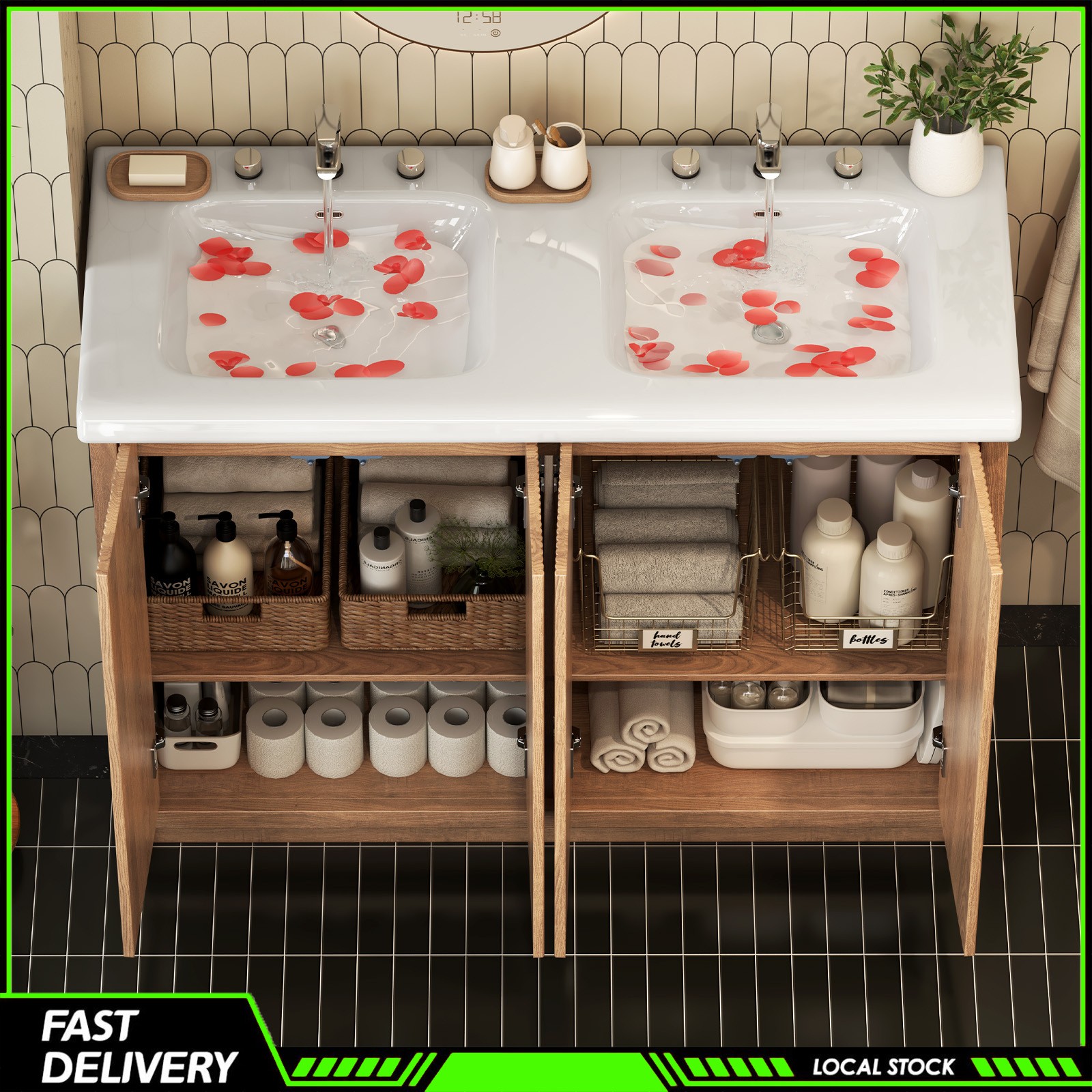 NEW 47.3″ Bathroom Vanity with Double Ceramic Sink Freestanding Storage Cabinet