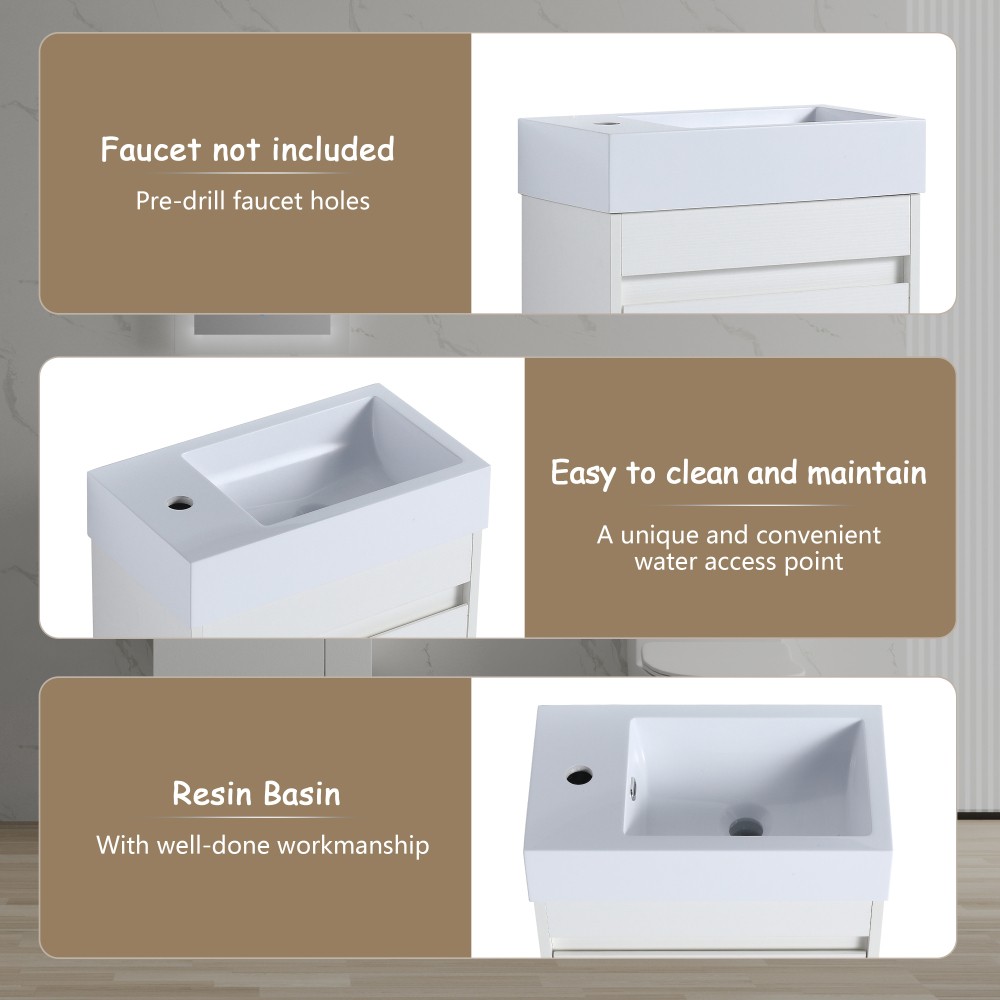 Modern Floating Vanity with Soft-Close Door & White Sink, Eco Plywood (18.11″)
