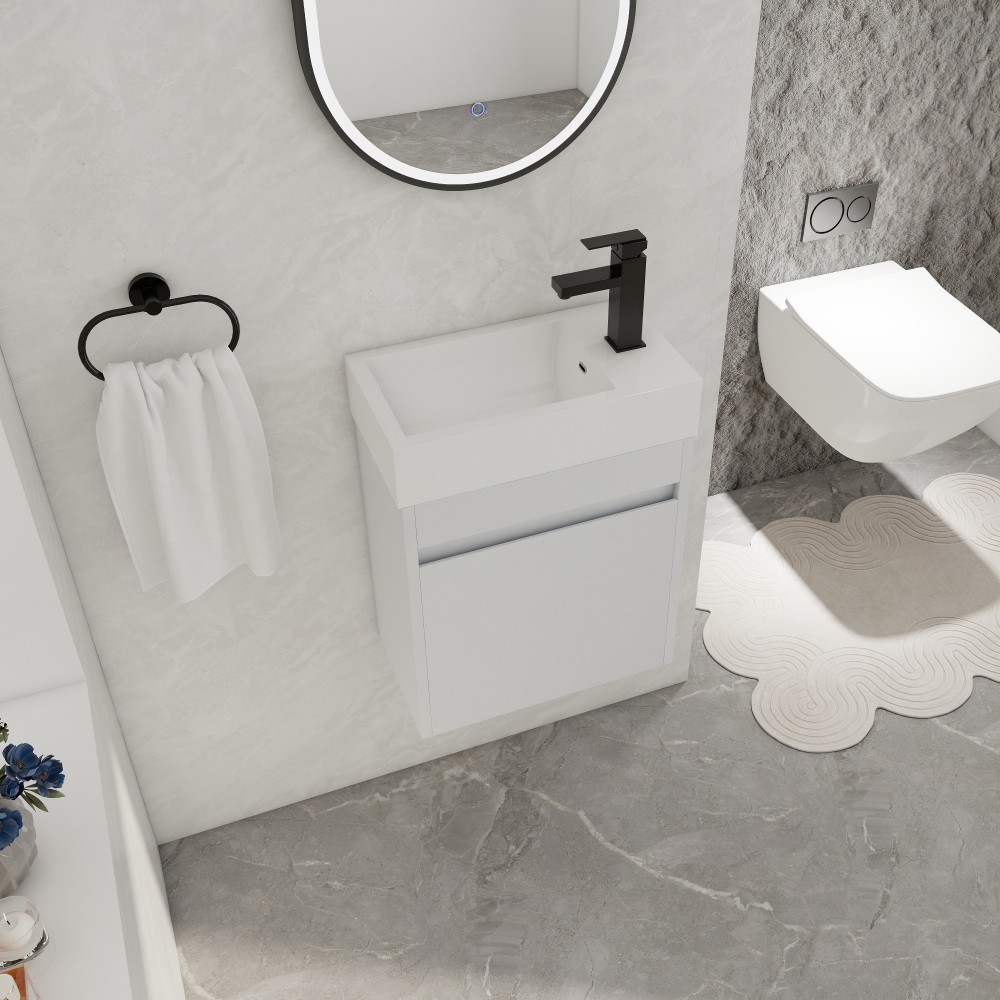 Modern Floating Vanity with Soft-Close Door & White Sink, Eco Plywood (18.11″)