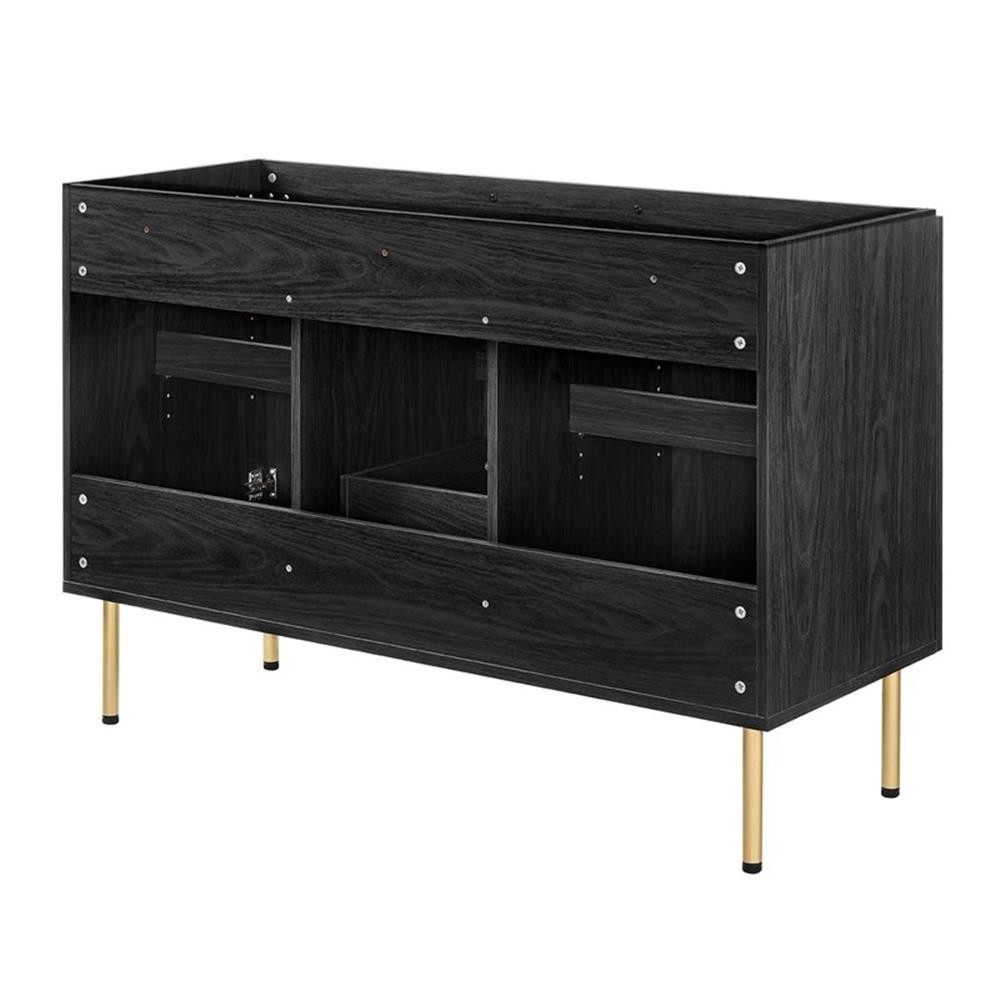 Pemberly Row 48″ Wood & Rattan Bathroom Vanity Cabinet in Black