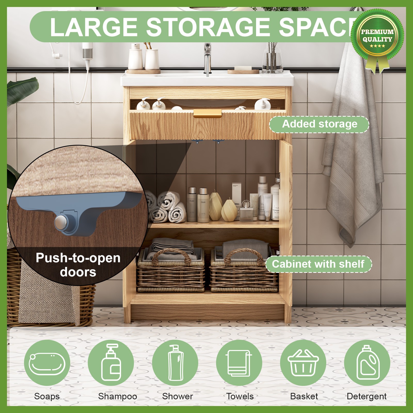 Bathroom Vanity Cabinet with Ceramic Sink Combo Bathroom Cabinet with 2 Doors