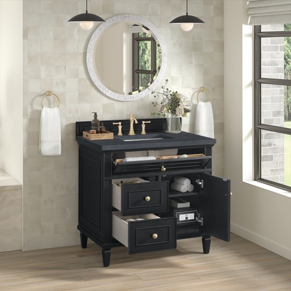 36″ James Martin Lorelai 424-V36-BKO-3CSP Vanity Cabinet Charcoal Soapstone Top