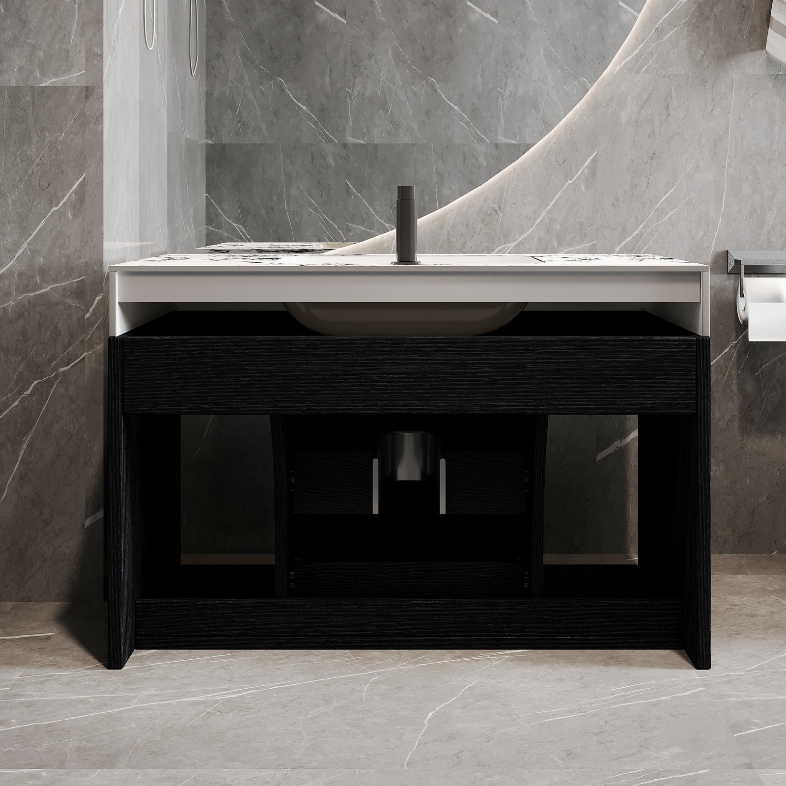 29.9″ Floating Vanity with Sintered Stone Top & Ceramic Sink