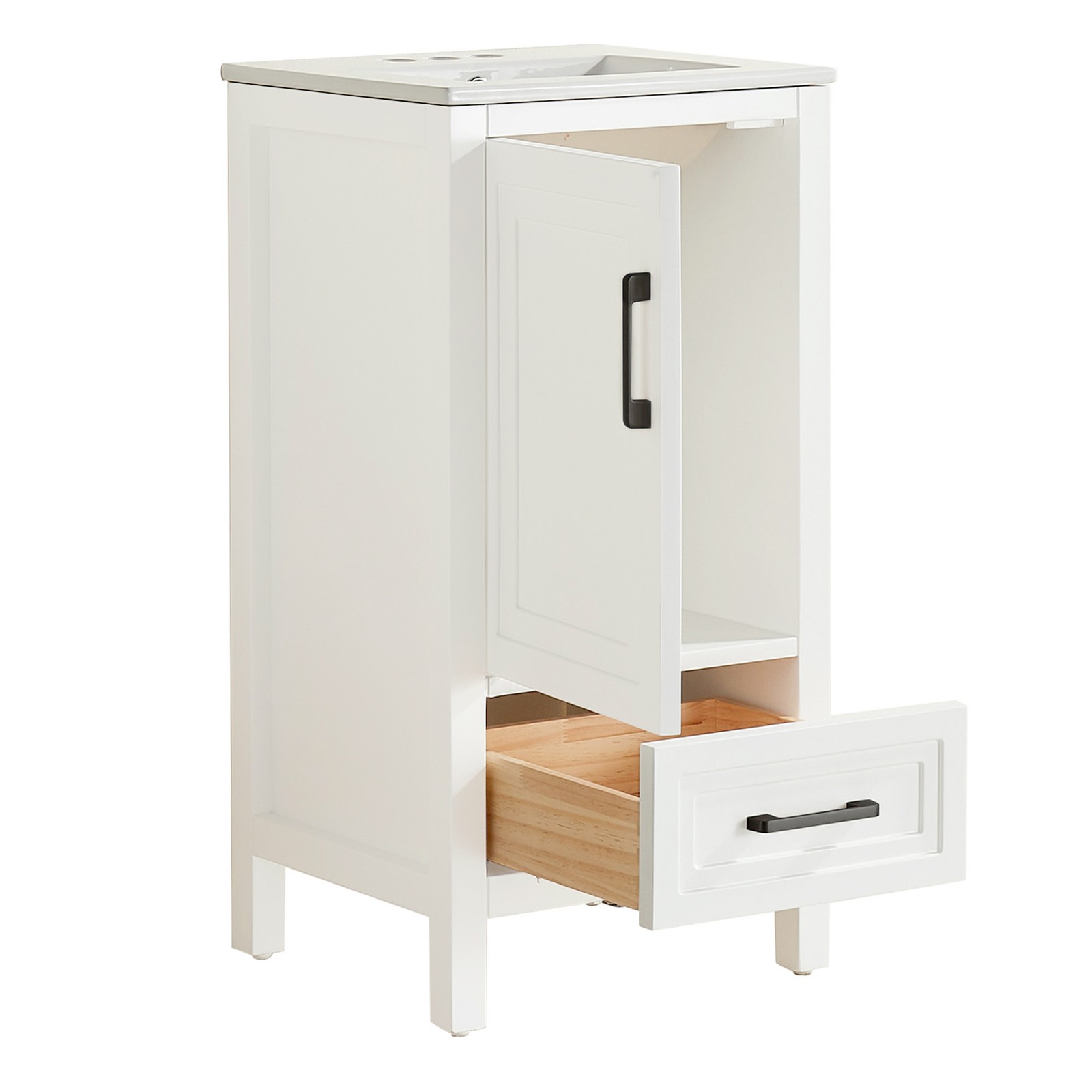White Freestanding Bathroom Cabinet 18″ Solid Wood Fully Assembled