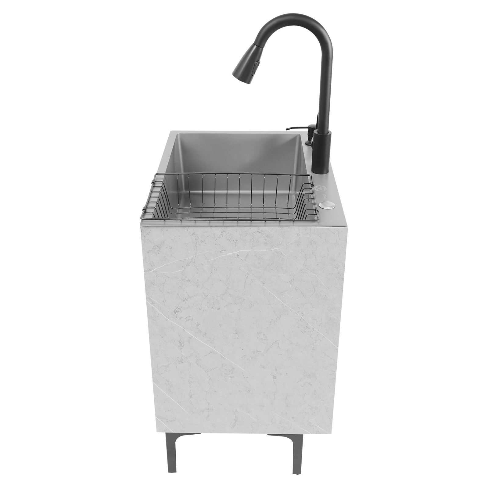 Grey Stainless Steel Sink & Freestanding Cabinet With Pull-Out Faucet