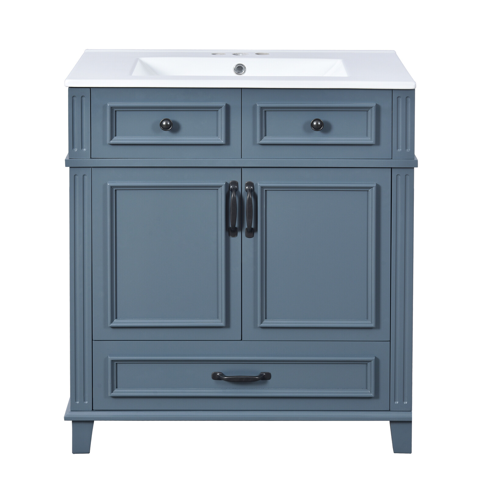 30” Bathroom Vanity with Ceramic Sink,Solid Wood Frame Bathroom Storage Cabinet